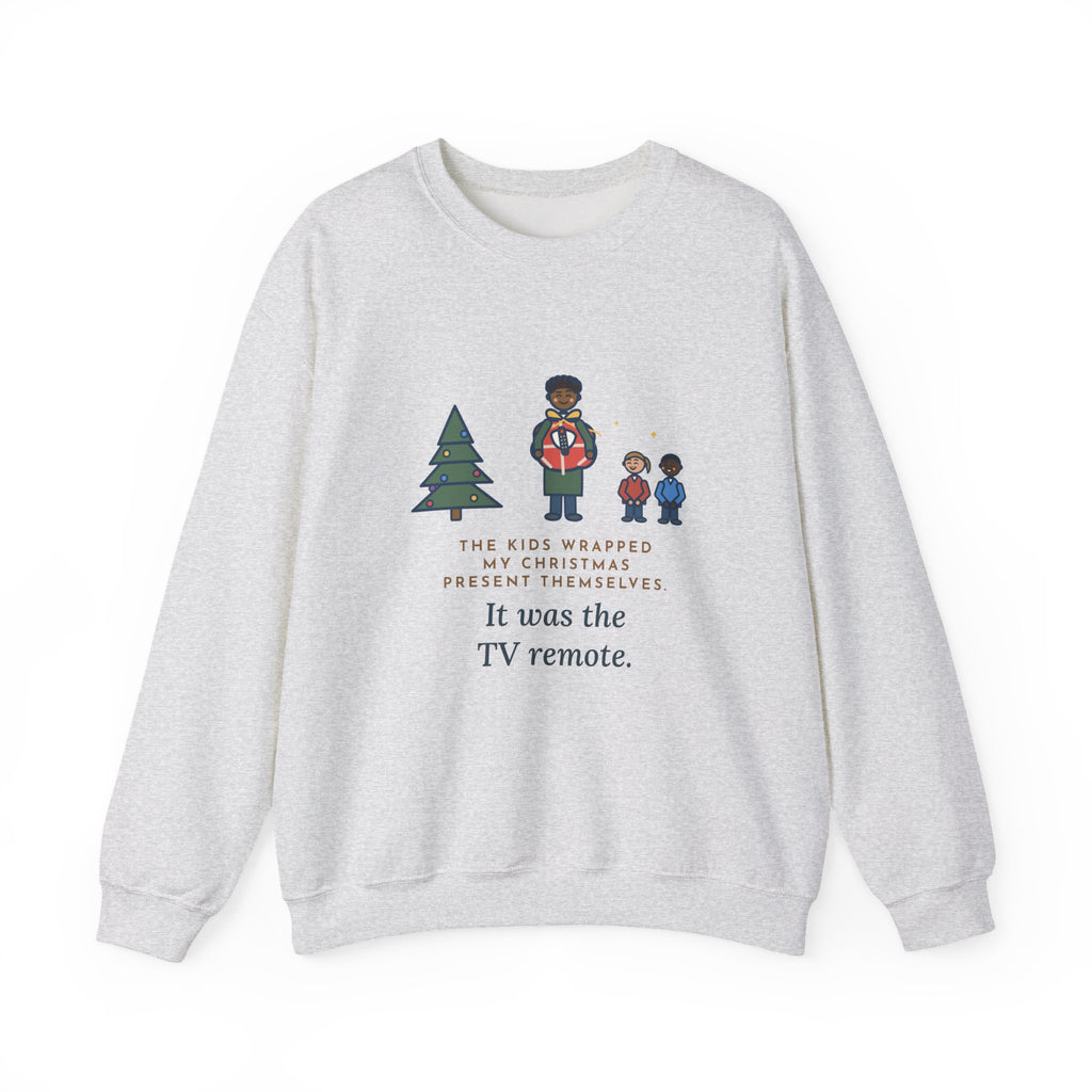 Christmas Present Sweatshirt, The Kids Wrapped It Themselves, It Was the TV Remote, Funny Proud Wrappers Crewneck
