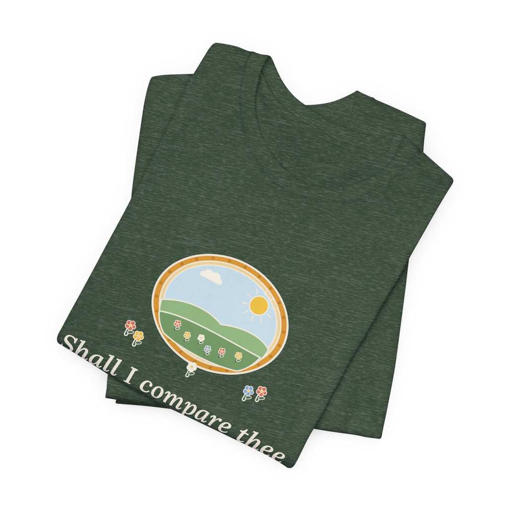 Shakespeare Quote T-Shirt, Shall I Compare Thee to a Summer's Day, Love Framed Meadow Tee