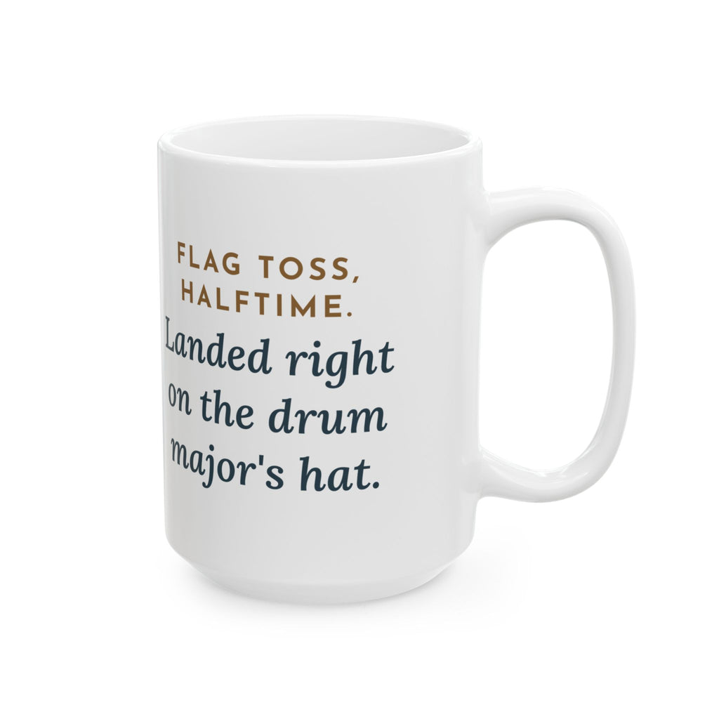 Large Color Guard Coach Mug 15oz - Halftime Flag Toss, Drum Major's Hat, Direct Hit