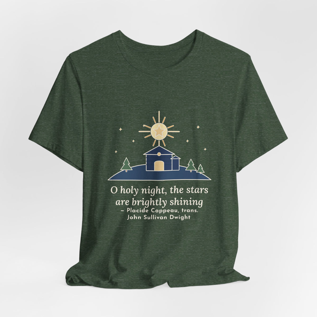 Cappeau Quote T-Shirt, The Stars Are Brightly Shining, Christmas Star over Stable Tee
