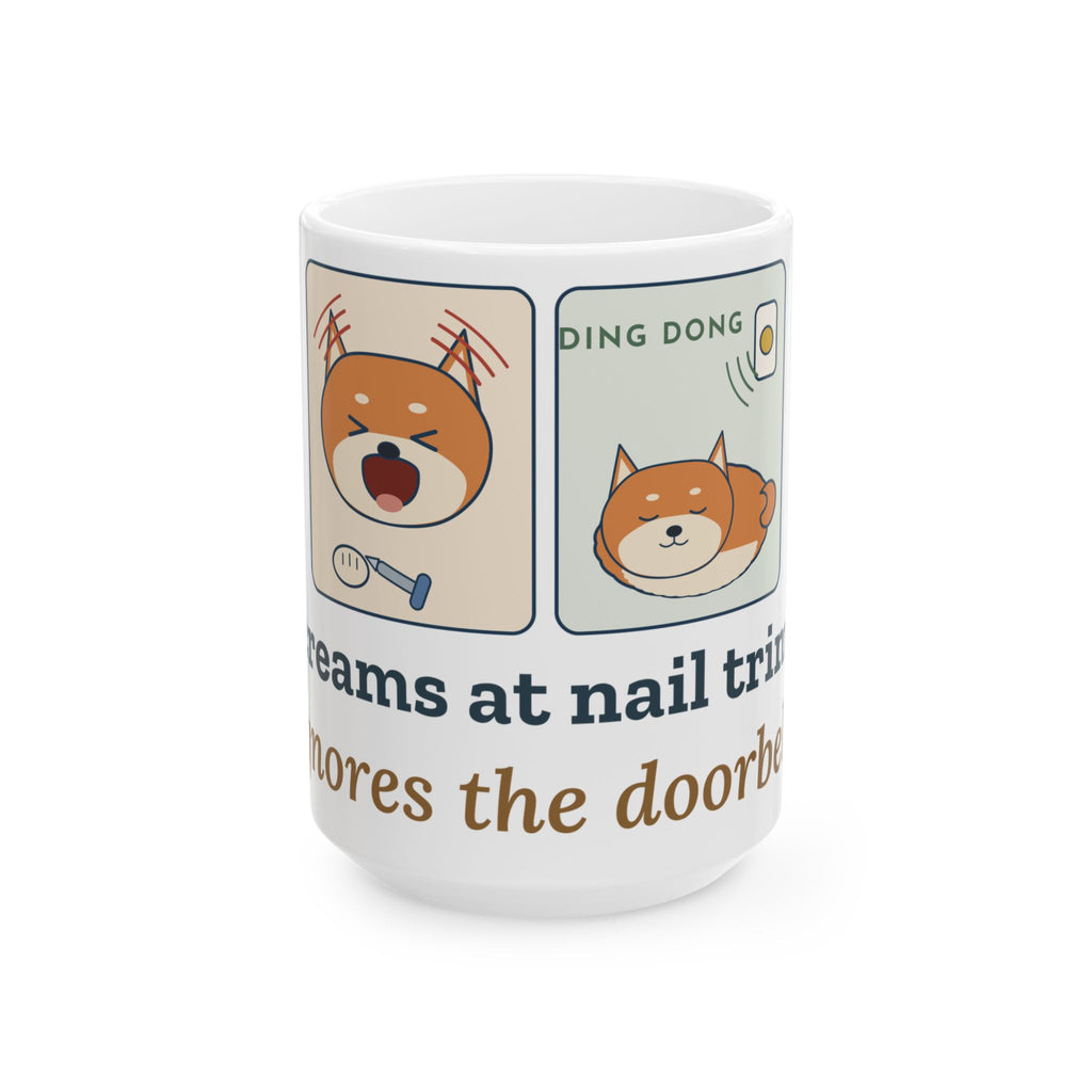 Large 15oz Shiba Inu Mug - Screams at Nail Trims. Ignores the Doorbell.