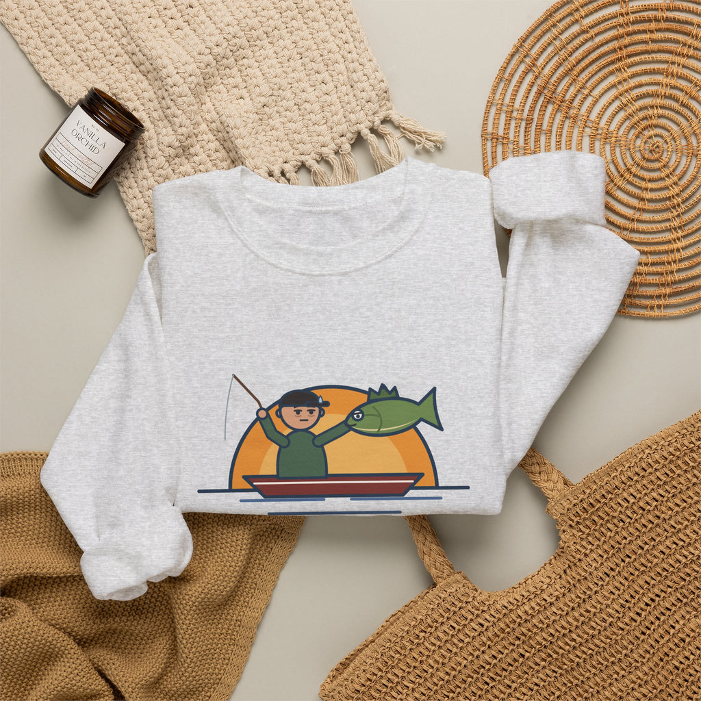 Funny Angler Crewneck Sweatshirt - Same Fish Twice After Six Hours on the Lake