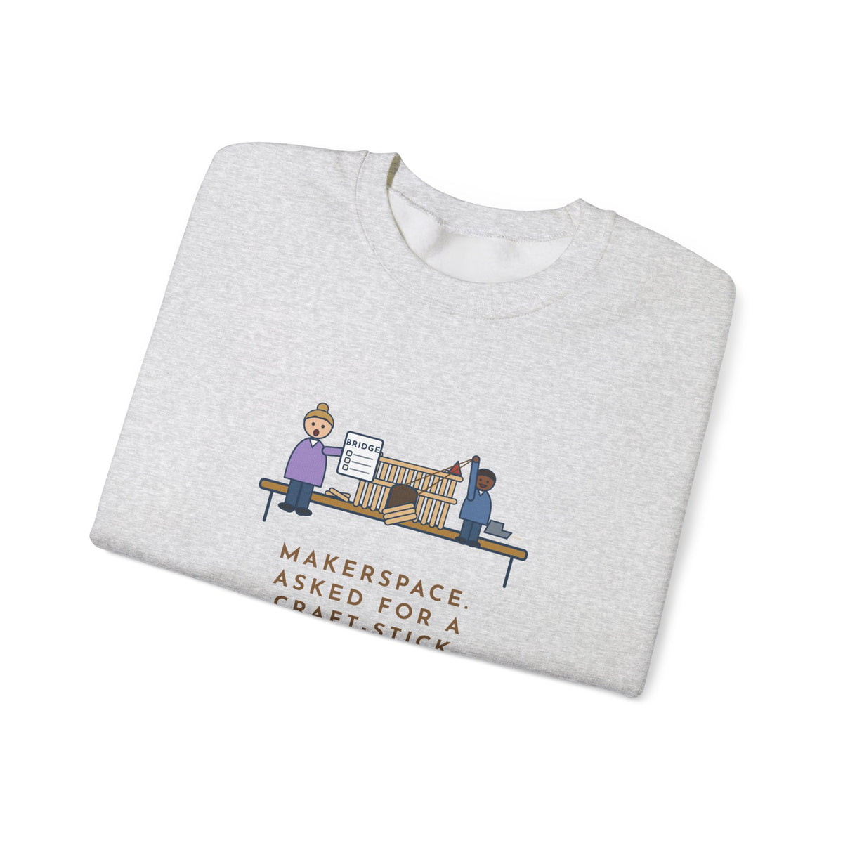 Makerspace Teacher Crewneck Sweatshirt - Craft-Stick Castle With a Working Drawbridge