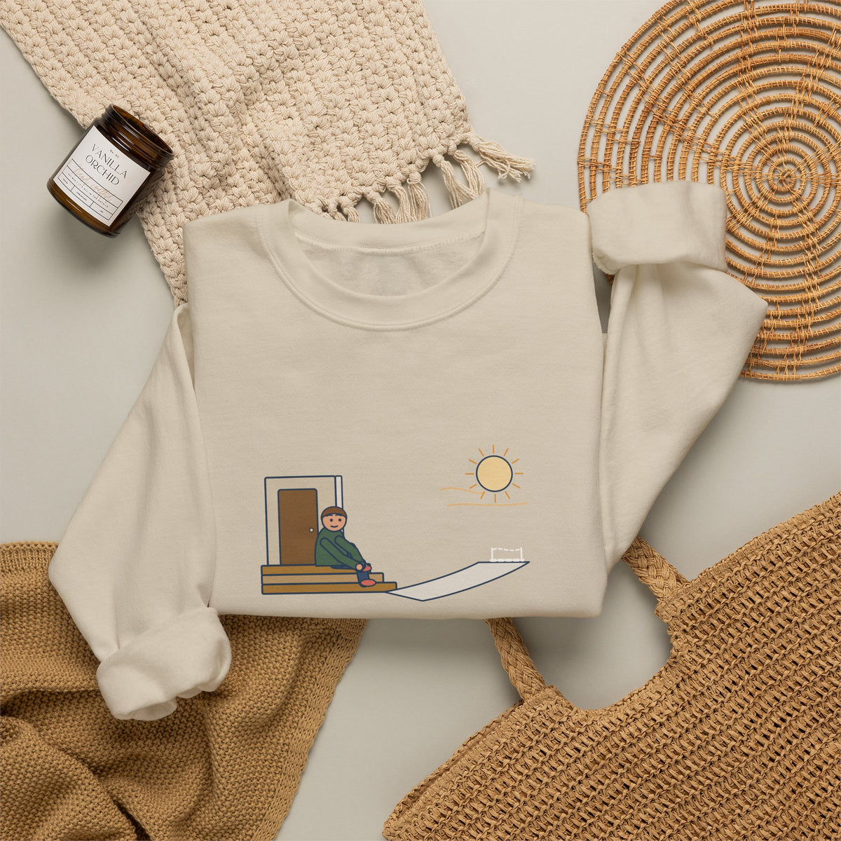First, Say to Yourself What You Would Be Sweatshirt, Stoic Epictetus Quote Crewneck with Porch Runner