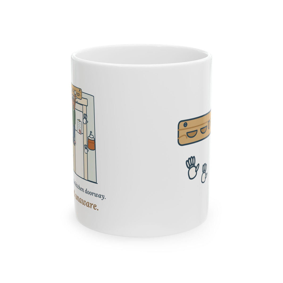 Rock Climbing Coffee Mug - Hangboard in the Kitchen Doorway. Landlord Unaware. Climber Mug