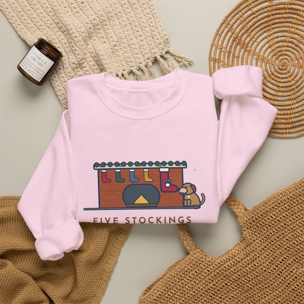 Dog Stocking Sweatshirt, Five on the Mantel, The Biggest One Has a Paw Print, Funny Mantel Crewneck
