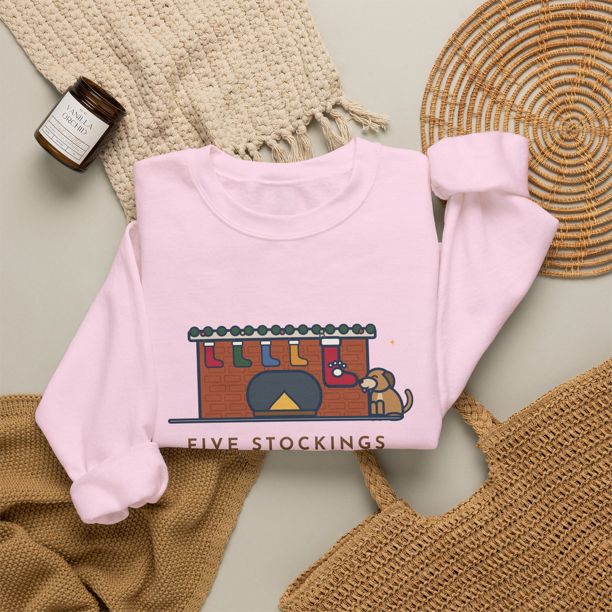 Dog Stocking Sweatshirt, Five on the Mantel, The Biggest One Has a Paw Print, Funny Mantel Crewneck