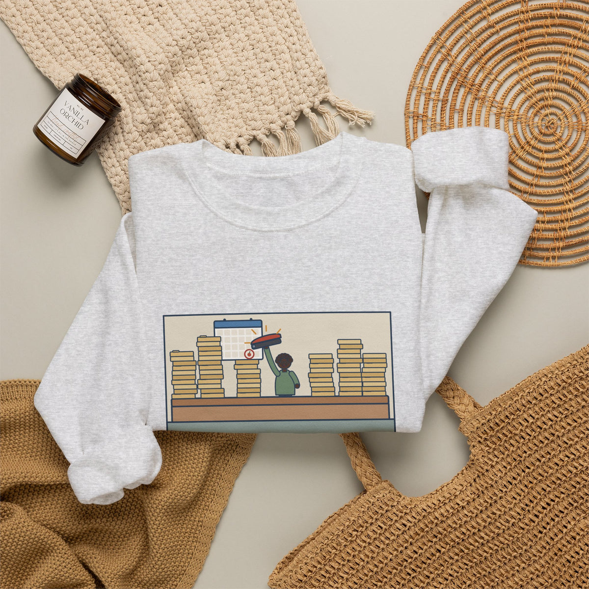 School Registrar Sweatshirt, August, Three Hundred Enrollment Forms and One Stapler, Funny Front Office Crewneck
