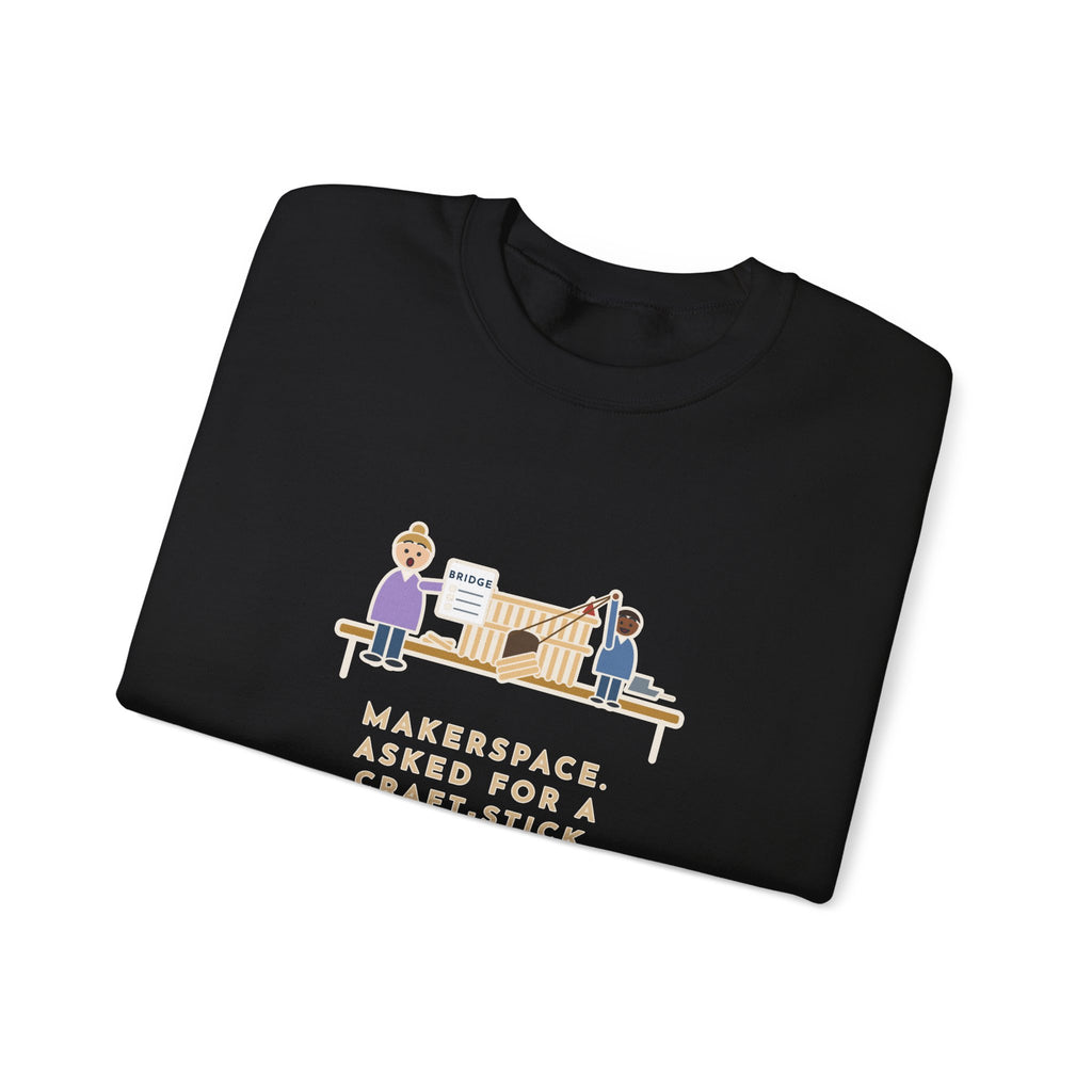 Makerspace Teacher Crewneck Sweatshirt - Craft-Stick Castle With a Working Drawbridge