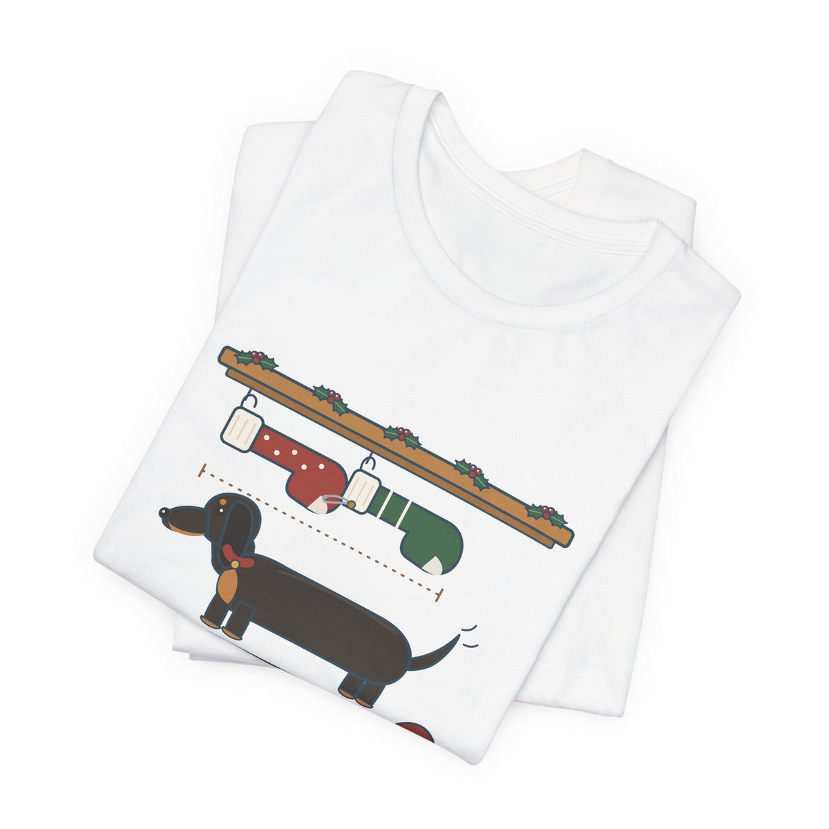 Dachshund Christmas T-Shirt - I Need Two Stockings, End to End Funny Doxie Tee