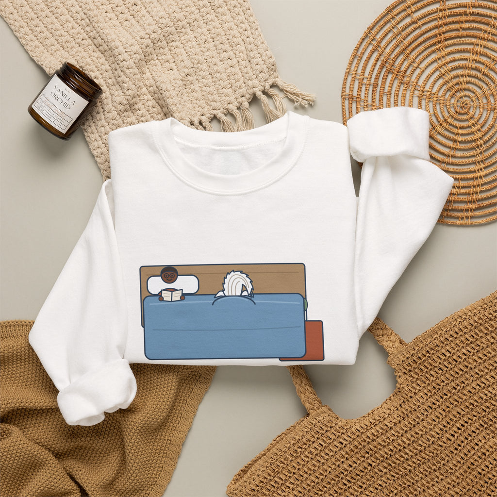 Chinese Crested Crewneck Sweatshirt - Cozy Dog Under the Comforter, Crest Showing