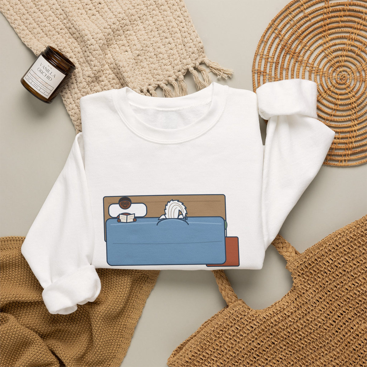 Chinese Crested Crewneck Sweatshirt - Cozy Dog Under the Comforter, Crest Showing