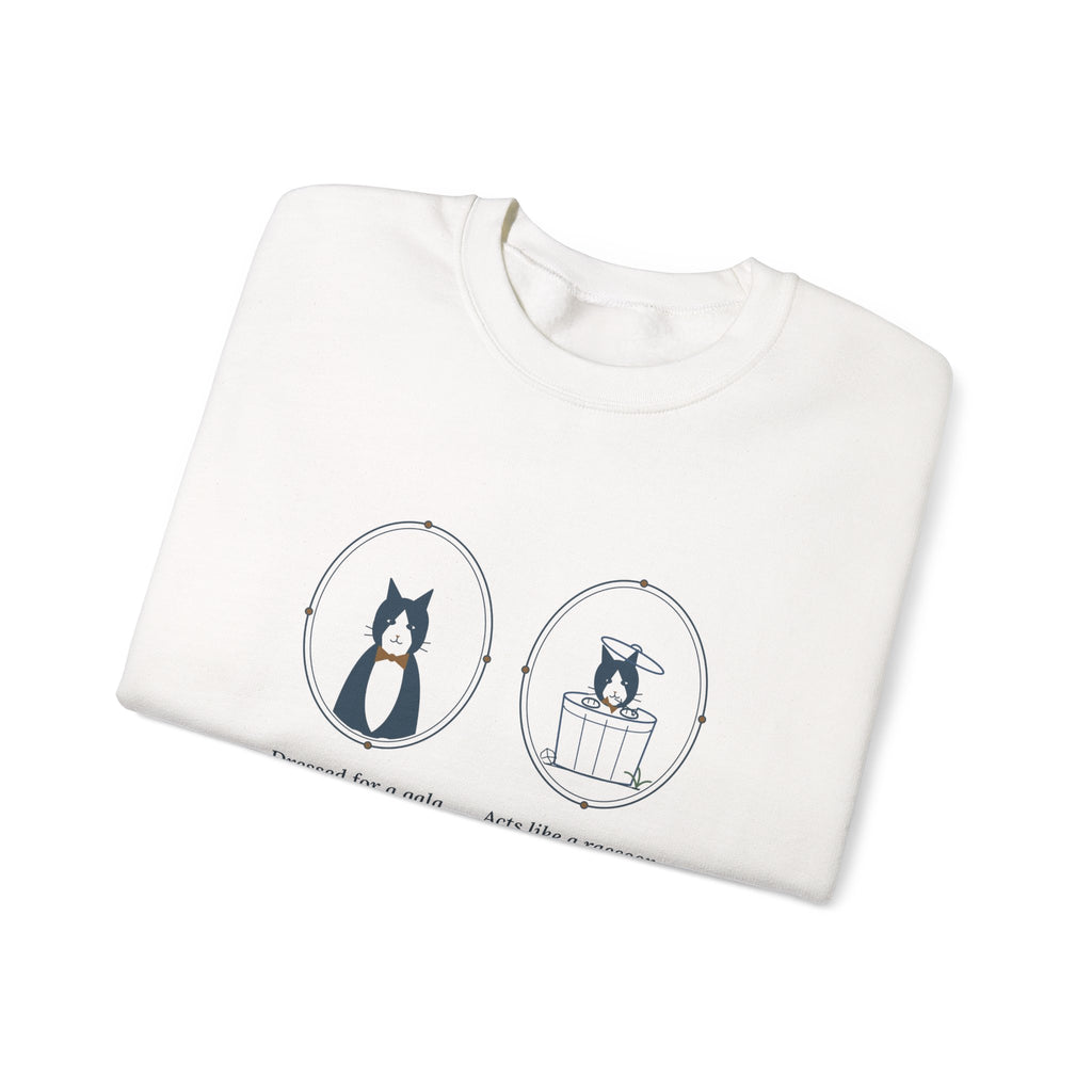 Tuxedo Cat Crewneck Sweatshirt - Dressed for a Gala. Acts Like a Raccoon.