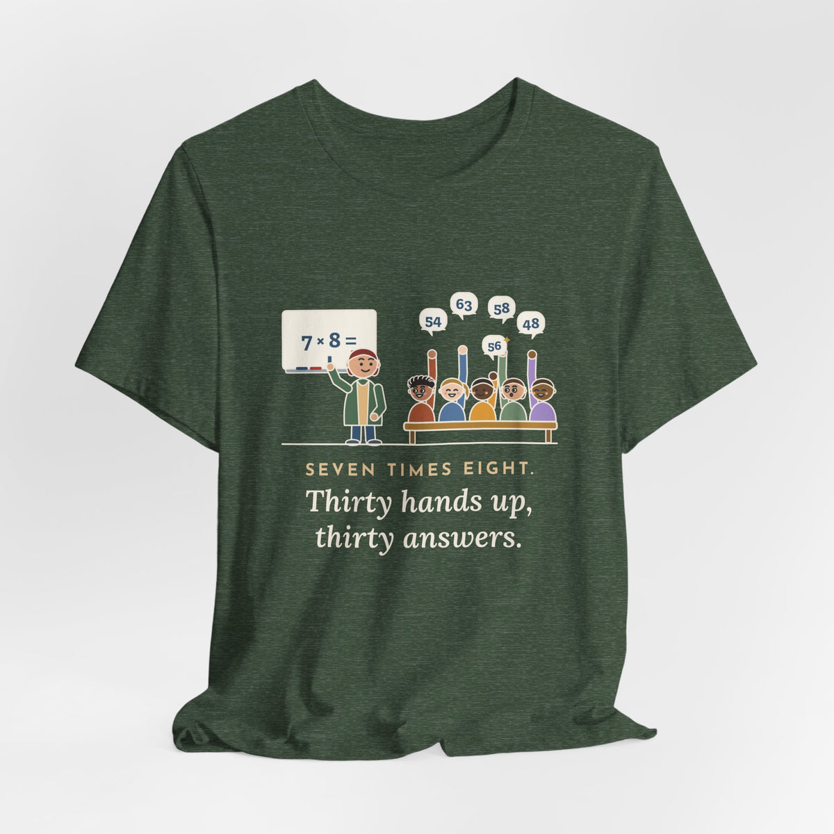 4th Grade Teacher T-Shirt - Seven Times Eight. Thirty Hands Up, Thirty Answers.