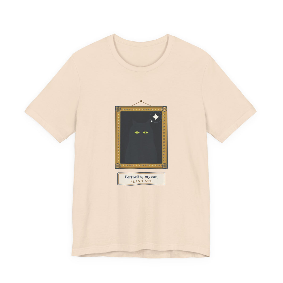 Black Cat T-Shirt - Portrait of My Cat, Flash On. Glowing Eyes Gallery Portrait Tee