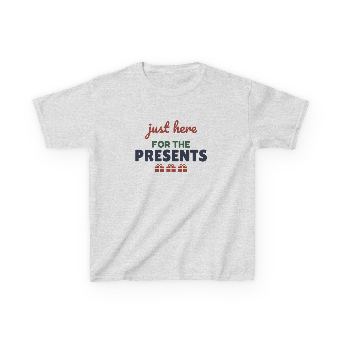 Just Here for the Presents Youth T-Shirt, Funny Christmas Kids Tee
