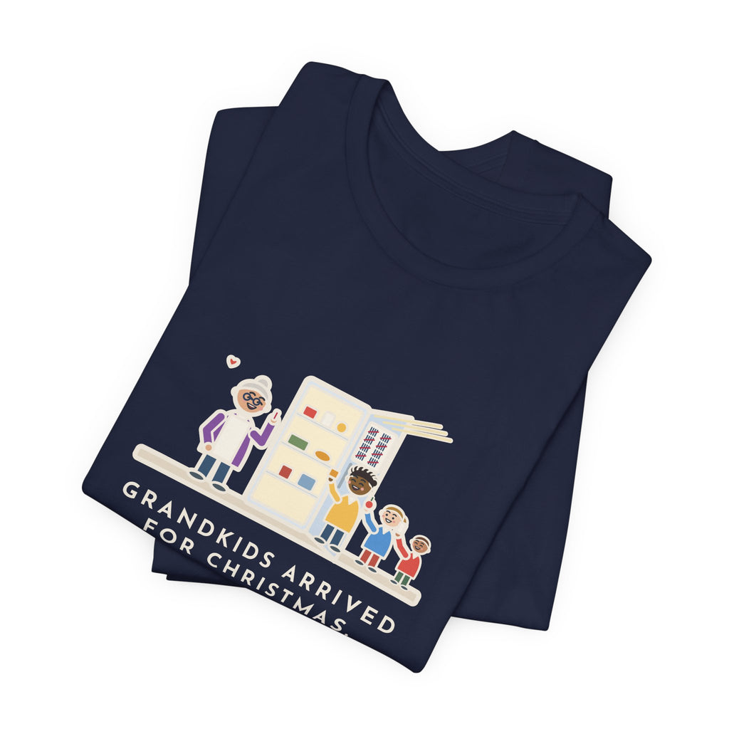 Funny Grandkids at Christmas T-Shirt, Arrived for the Holiday, The Fridge Door Opened Forty Times in the First Hour, Fridge Tally Tee