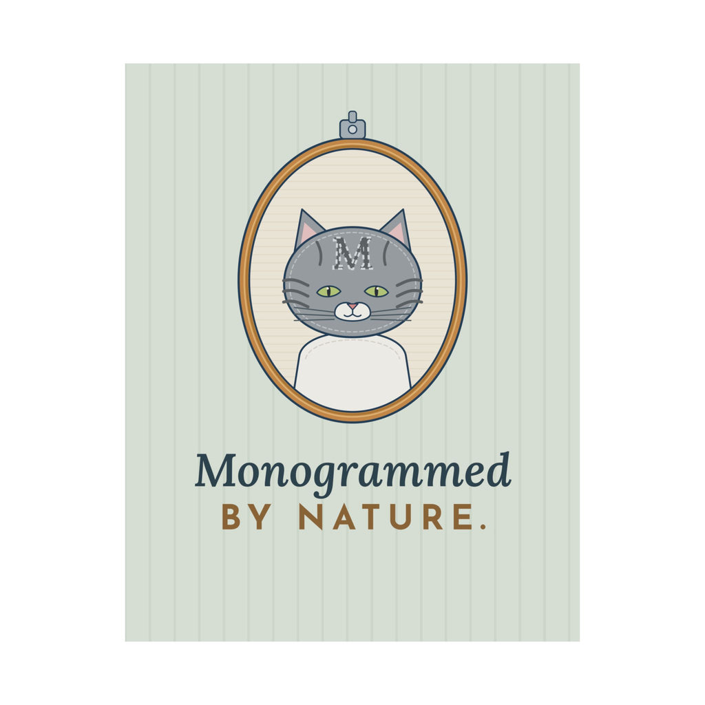 Gray Tabby Cat Poster - Forehead M Initial, Nature's Own Letter Hoop Portrait Wall Art