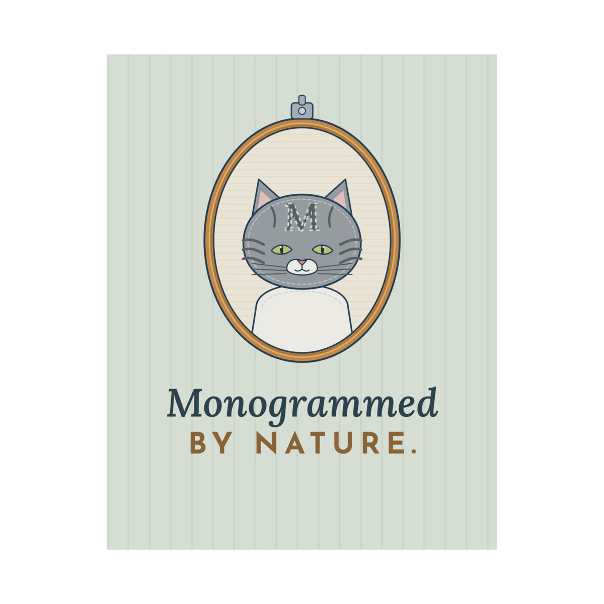 Gray Tabby Cat Poster - Forehead M Initial, Nature's Own Letter Hoop Portrait Wall Art