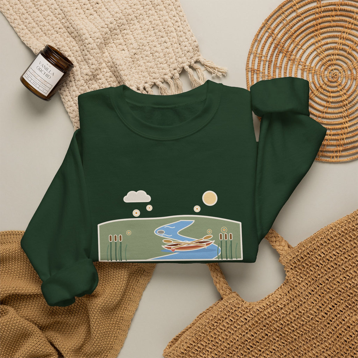 The Course of True Love Never Did Run Smooth Sweatshirt, Love Shakespeare Quote Crewneck with Canoe on the River Bend