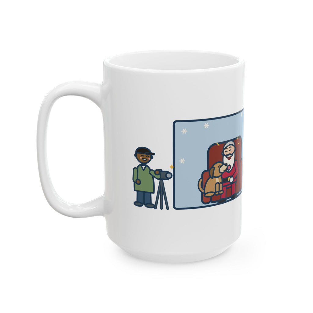 Took the Dog for Photos with the Man in the Red Suit, He Licked the Beard 15oz Mug, Large Funny Holiday Photo Coffee Mug