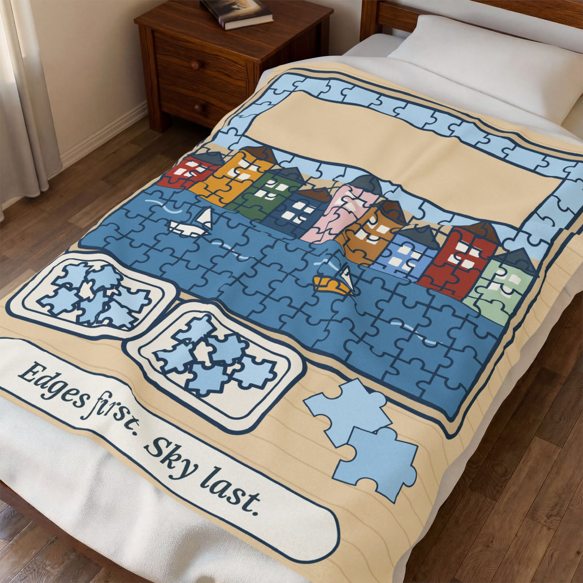 Jigsaw Puzzles Throw Blanket - Edges First. Sky Last. Velveteen Plush Puzzle Lover Throw