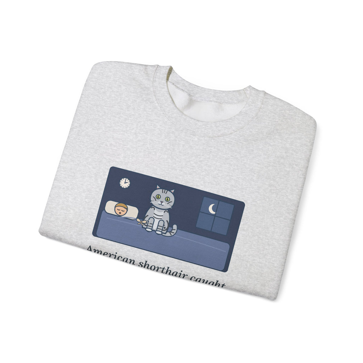 American Shorthair Crewneck Sweatshirt - The 2 a.m. Moth Delivery, Silver Tabby Cat