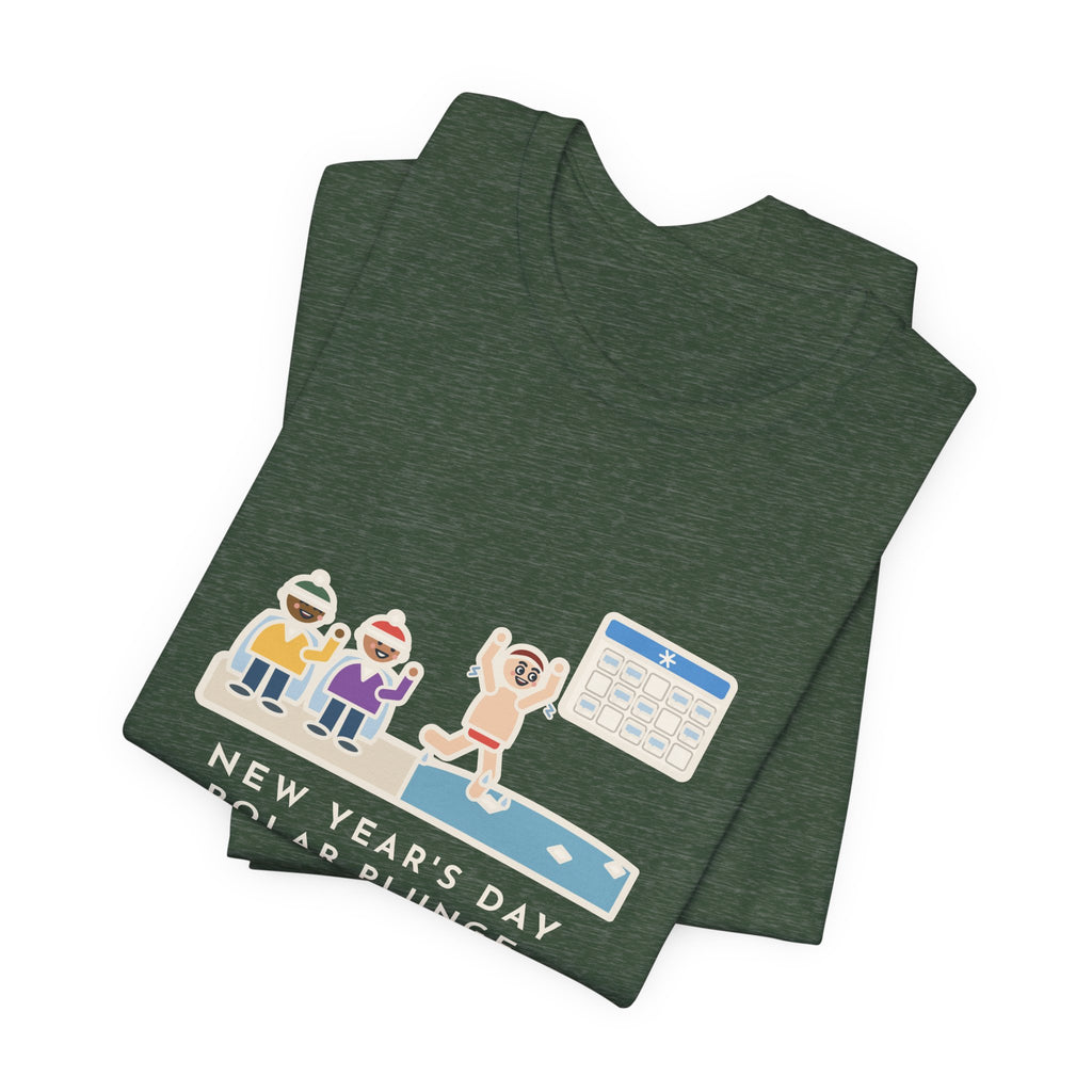 Funny New Year's Day Plunge T-Shirt, In the Water Four Seconds, Told the Story for a Month, Frosty Beach Tee