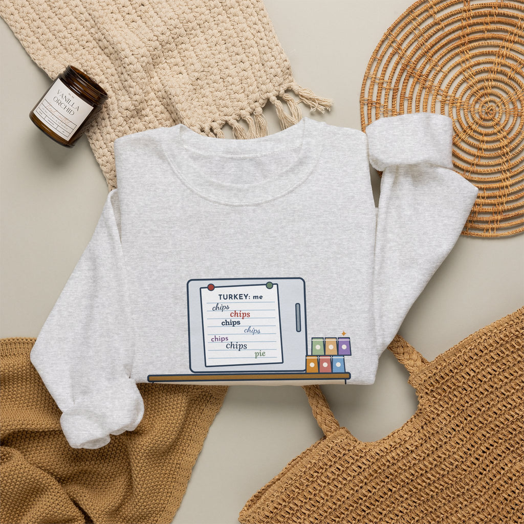 Friendsgiving Sweatshirt, Sign-Up Sheet, Eight Guests, Six Wrote Chips, Funny Potluck Sheet Crewneck