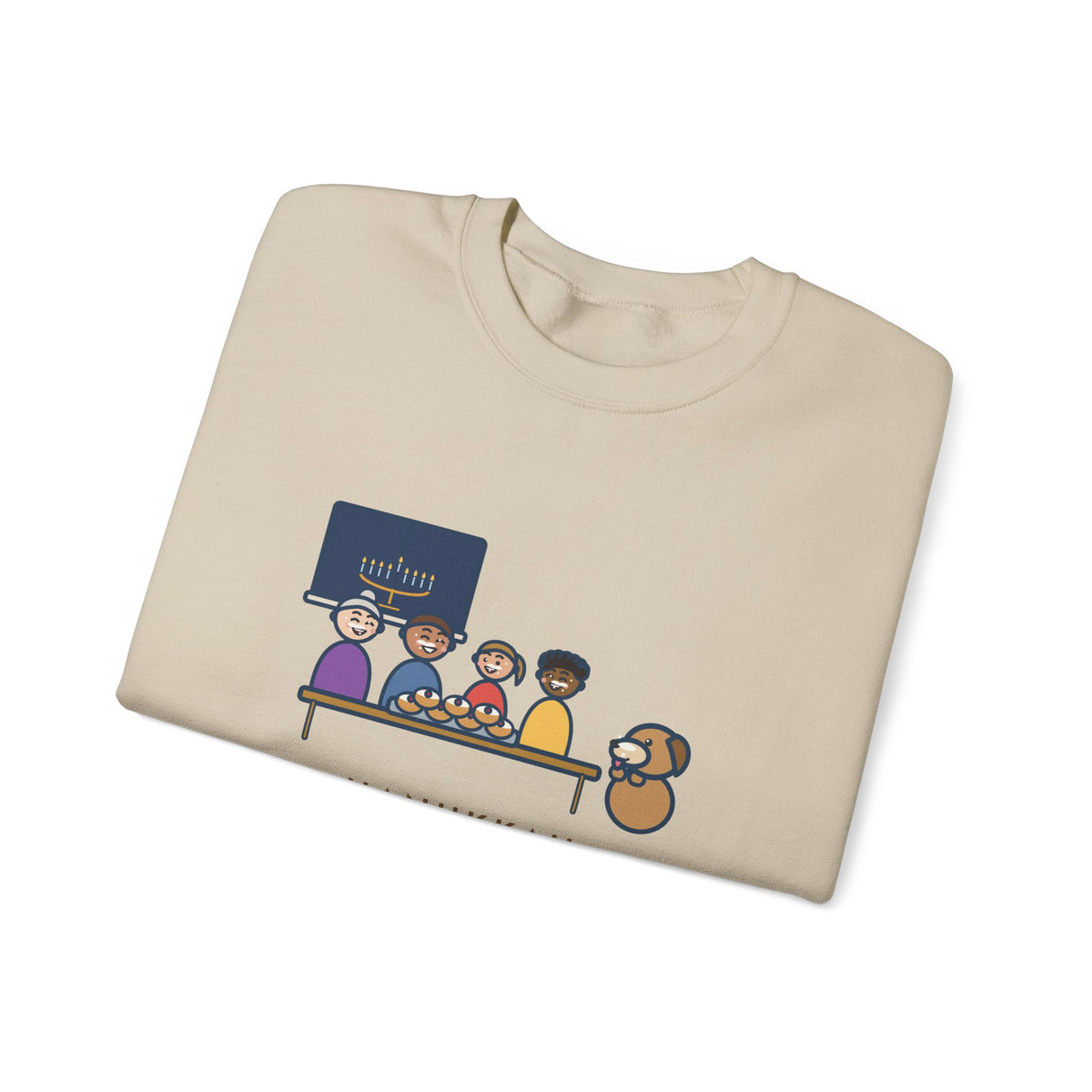 Hanukkah Sweatshirt, One Tray of Jelly Doughnuts, Powdered Sugar on Every Face, the Dog's Too, Funny Sugar Mustaches Crewneck