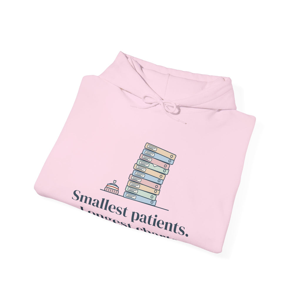 NICU Nurse Hoodie - Smallest Patients. Longest Charts. Neonatal Nurse Hooded Sweatshirt Gift