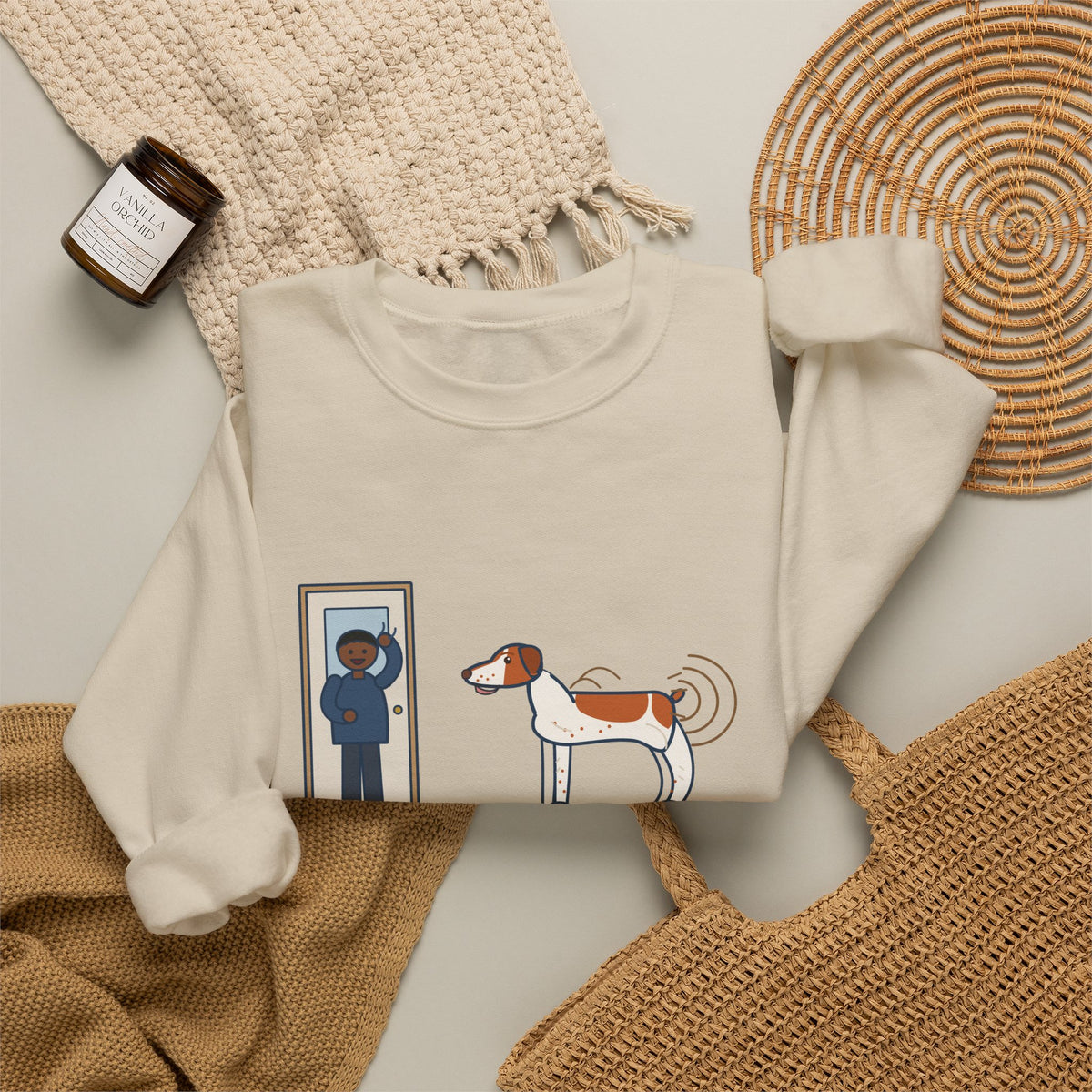 Brittany Dog Crewneck Sweatshirt - No Tail to Speak Of, Wags From the Shoulders Back