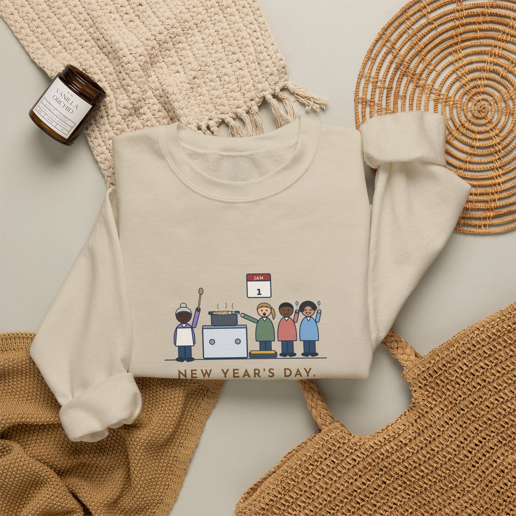 New Year's Day Sweatshirt, Grandma Stood at the Stove Until Everyone Ate a Spoonful of Peas for Luck, Funny Southern Kitchen Crewneck