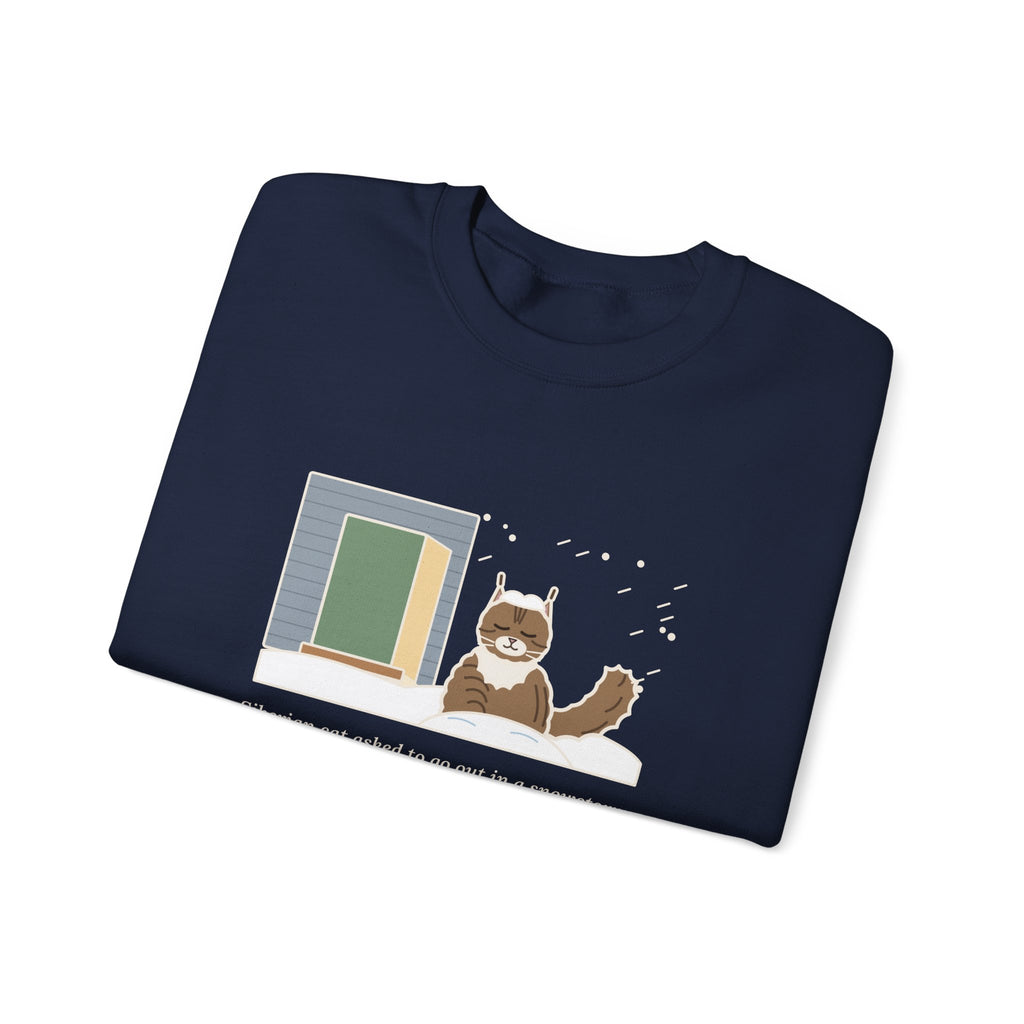 Siberian Cat Crewneck Sweatshirt - Happy in the Snowbank During a Snowstorm
