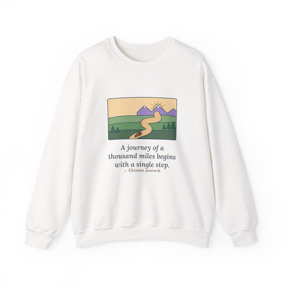 A Journey of a Thousand Miles Begins With a Single Step Sweatshirt, Wisdom Proverb Crewneck, Winding Road