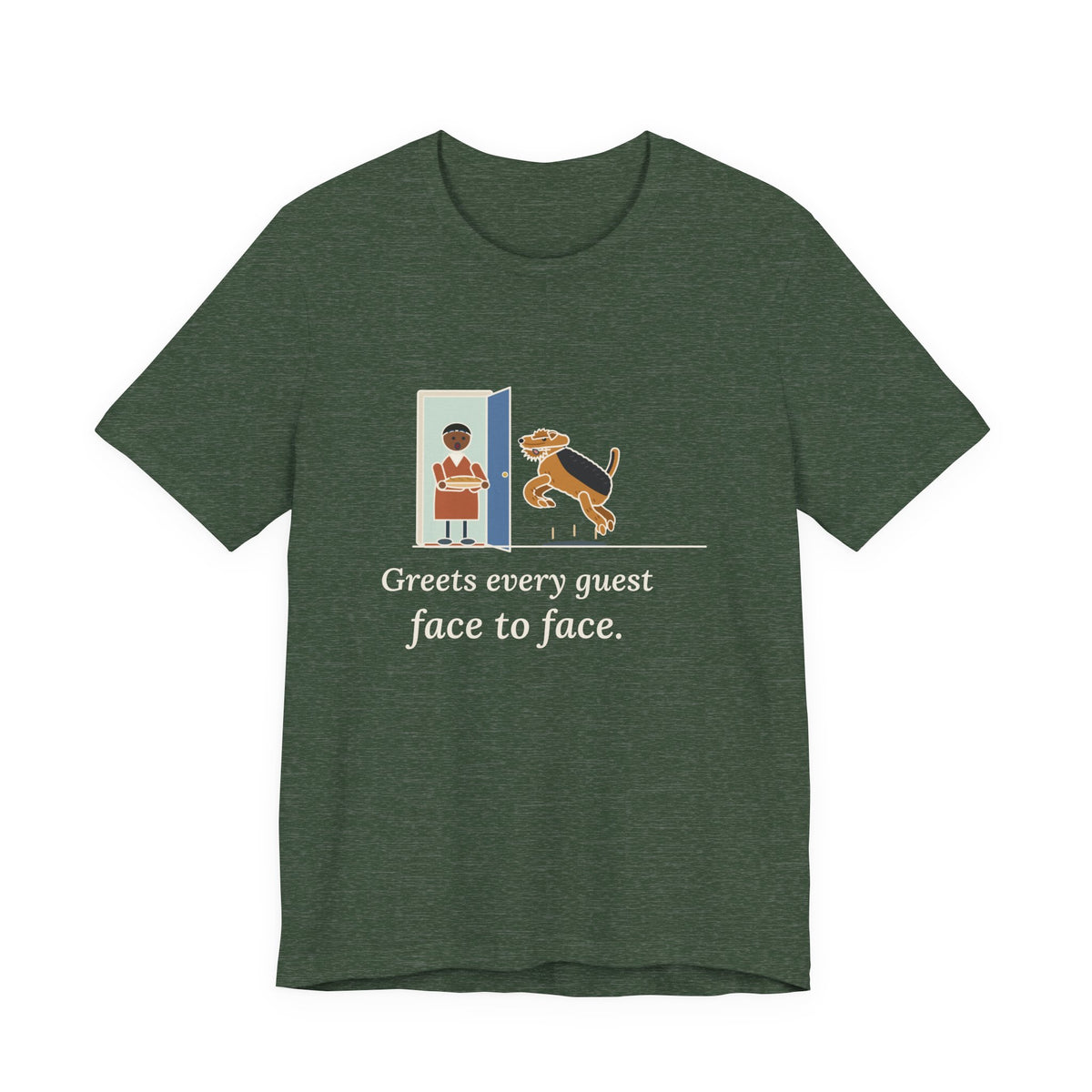Airedale Terrier T-Shirt - Greets Every Guest Face to Face, Funny Airedale Boing Tee