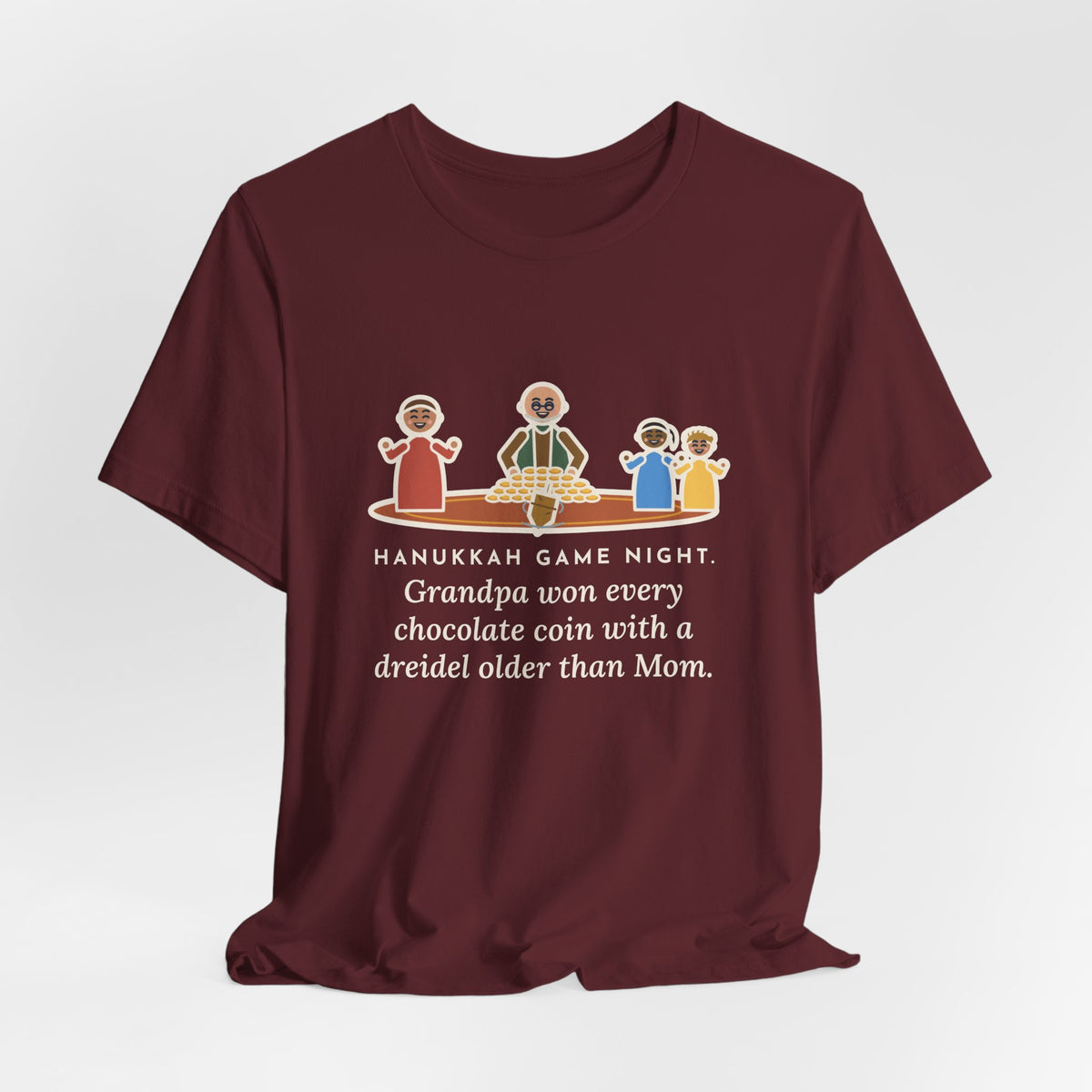 Funny Hanukkah Game Night T-Shirt, Grandpa Won Every Chocolate Coin with a Dreidel Older Than Mom, Living Room Rug Tee