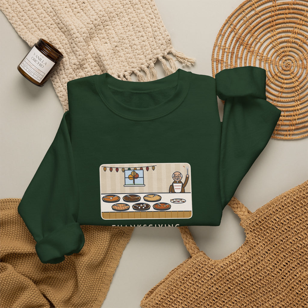 Thanksgiving Sweatshirt, Nine People, Six Pies, Grandpa Tried a Sliver of Every One Twice, Funny Pie Table Crewneck