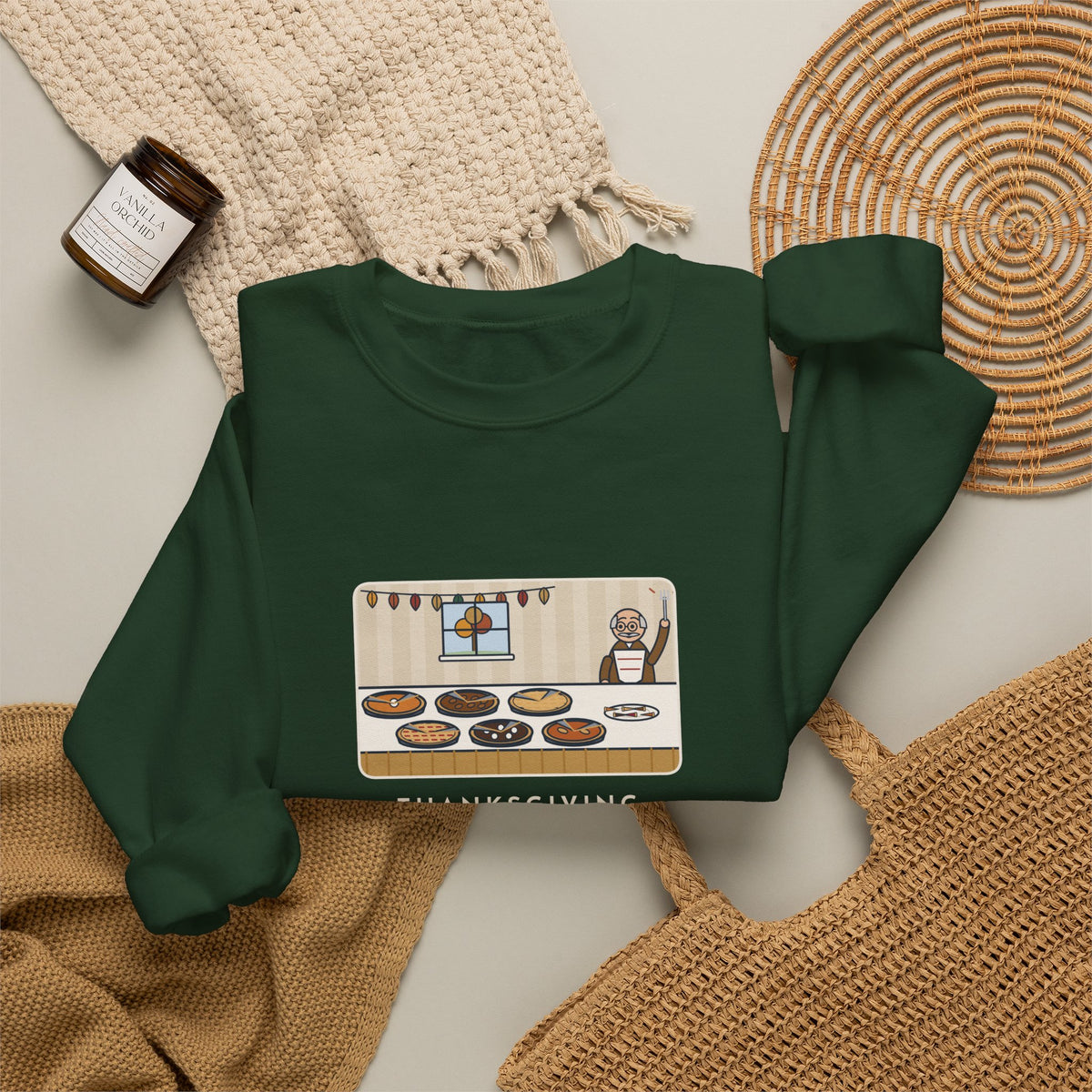 Thanksgiving Sweatshirt, Nine People, Six Pies, Grandpa Tried a Sliver of Every One Twice, Funny Pie Table Crewneck