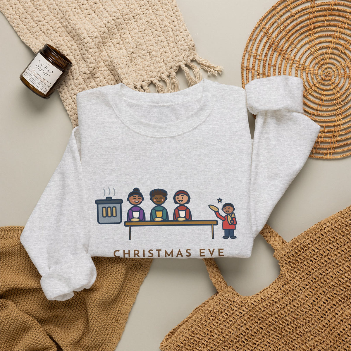 Christmas Eve Tamalada Sweatshirt, Twelve Aunts, Two Hundred Tamales, One Kid on Corn-Husk Duty, Funny Family Kitchen Crewneck