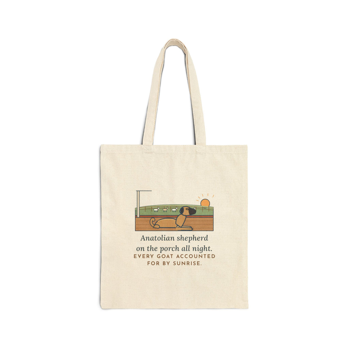 Anatolian Shepherd Tote Bag - Porch Watch Dog and Five Goats at Sunrise