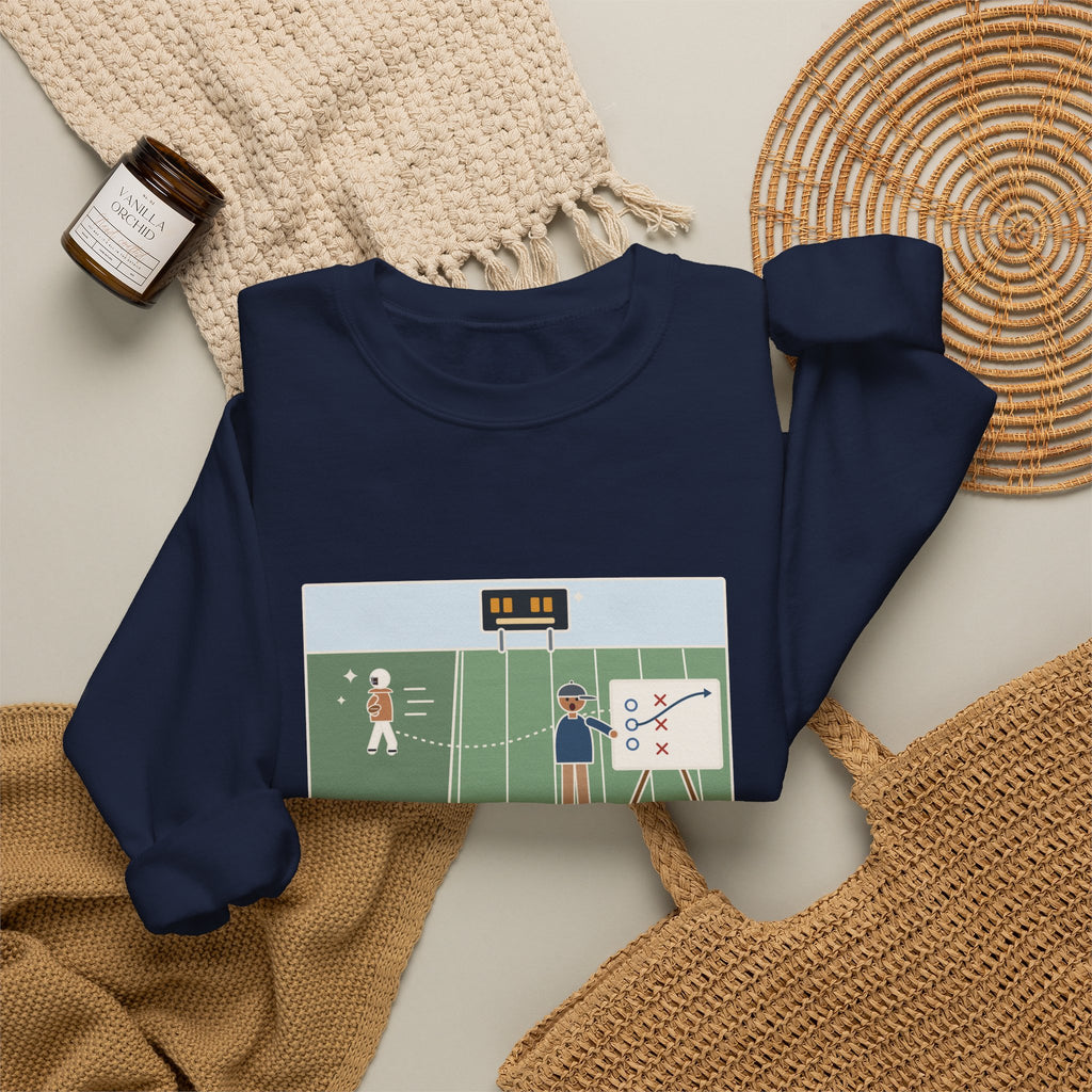 Football Coach Sweatshirt, Drew Up the Play, The Quarterback Ran It Backward and Scored, Funny Sideline Board Crewneck