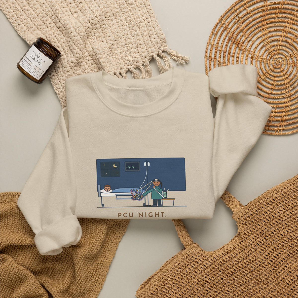 PCU Nurse Crewneck Sweatshirt - Night Shift Untangled the Phone Charger Too