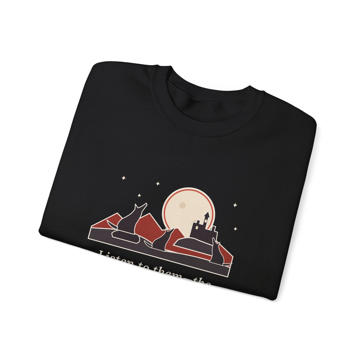 The Children of the Night Sweatshirt, Gothic Bram Stoker Quote Crewneck with Wolves and Red Moon