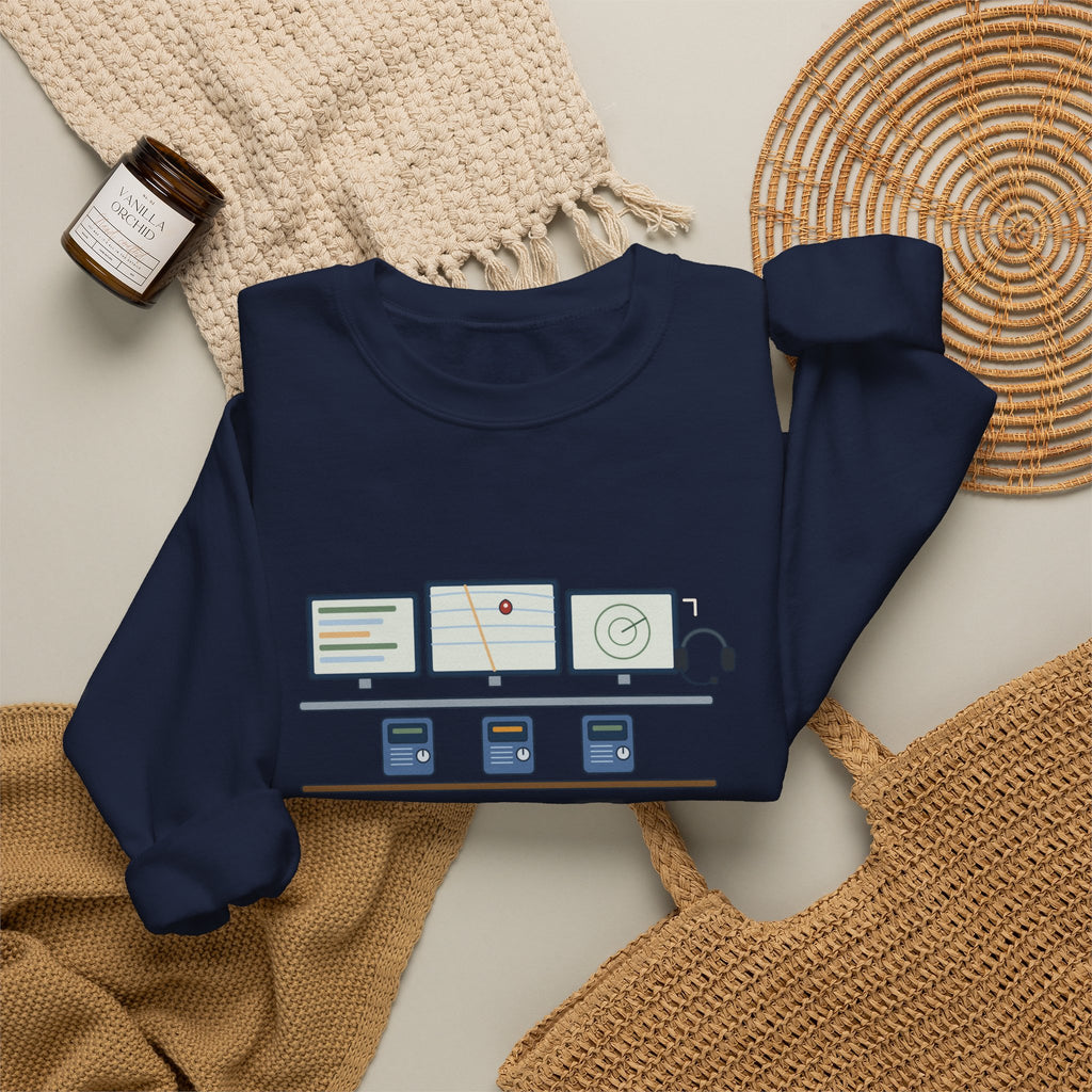 911 Dispatcher Crewneck Sweatshirt - Three Radios, One Headset, Zero Panic