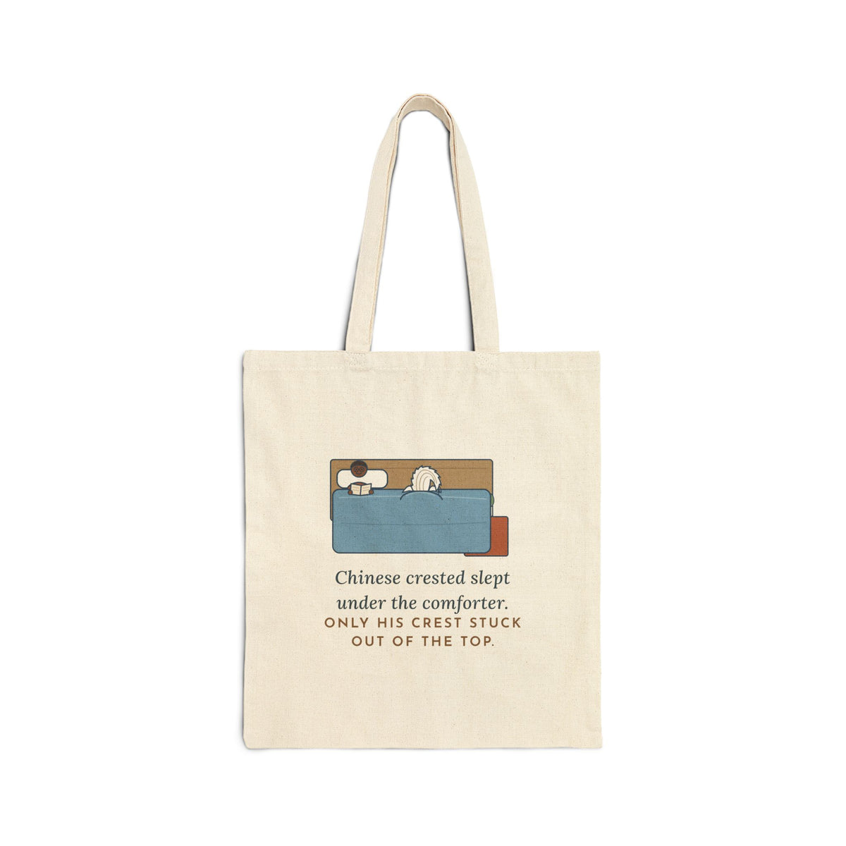 Chinese Crested Tote Bag - Crest Peeking Out From Under the Comforter