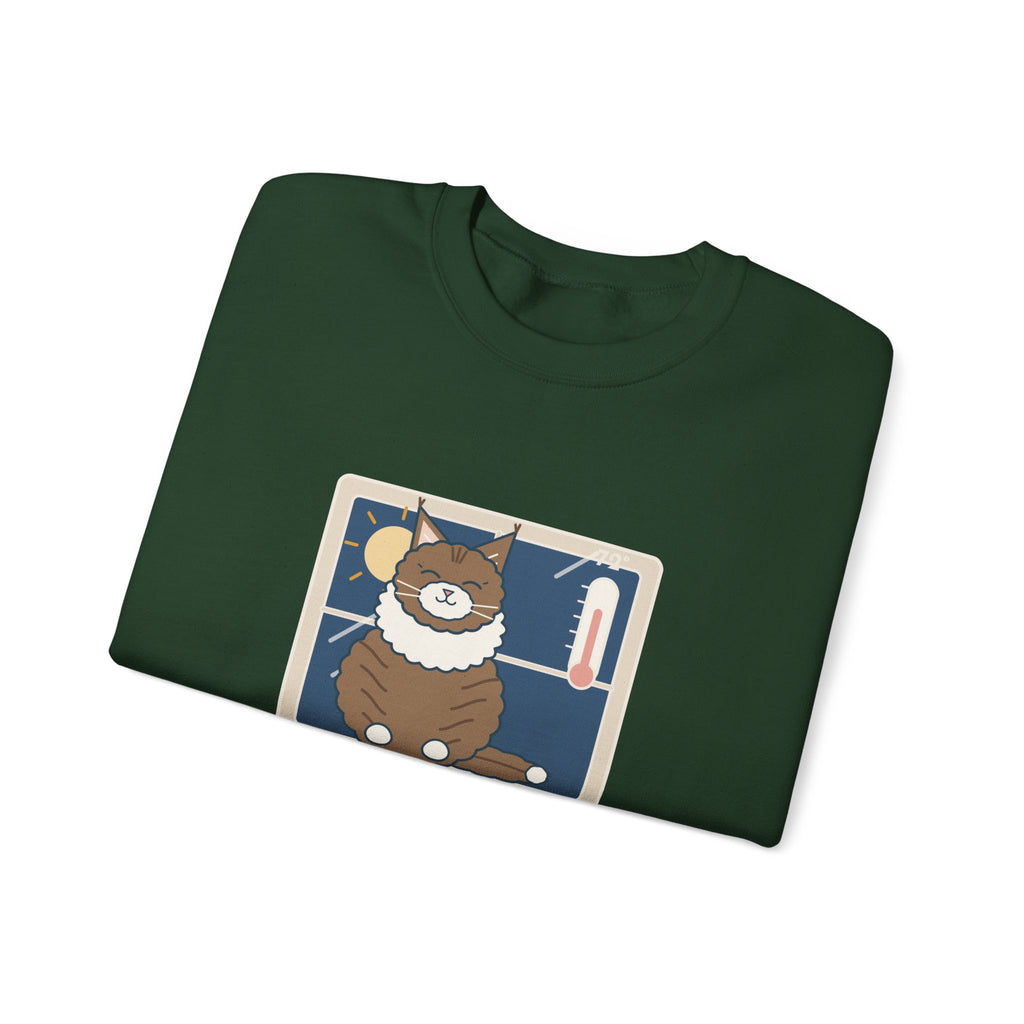 Norwegian Forest Cat Crewneck Sweatshirt - Wears a Winter Coat to the Windowsill