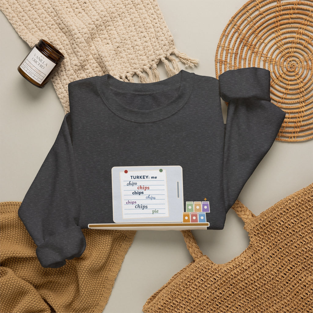 Friendsgiving Sweatshirt, Sign-Up Sheet, Eight Guests, Six Wrote Chips, Funny Potluck Sheet Crewneck