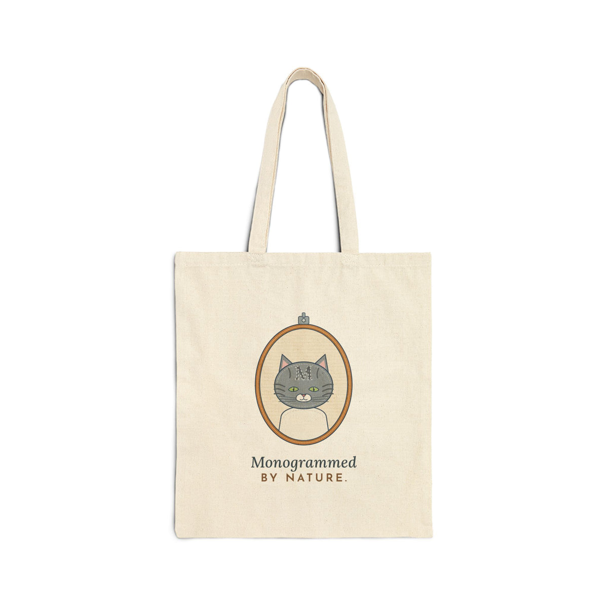 Gray Tabby Cat Tote Bag - Forehead M Initial, Nature's Own Letter Craft Tote