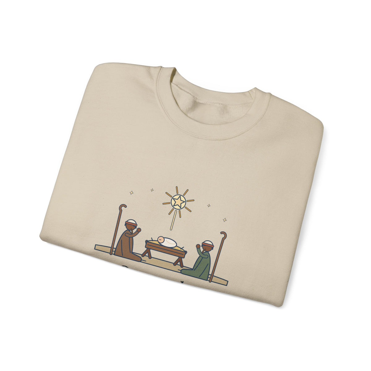 O Come, Let Us Adore him Sweatshirt, Christmas Oakeley Quote Crewneck with Woodcut Manger